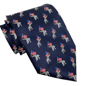 DAVVERO BENINO Mens Necktie Navy Blue Patriotic Flags Republican Elephants
